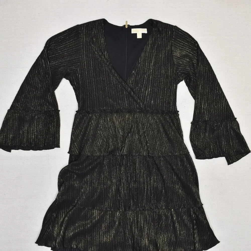 Michael Kors Women Fit & Flare Dress Long Sleeve Polyester Multicolor Sparkly L